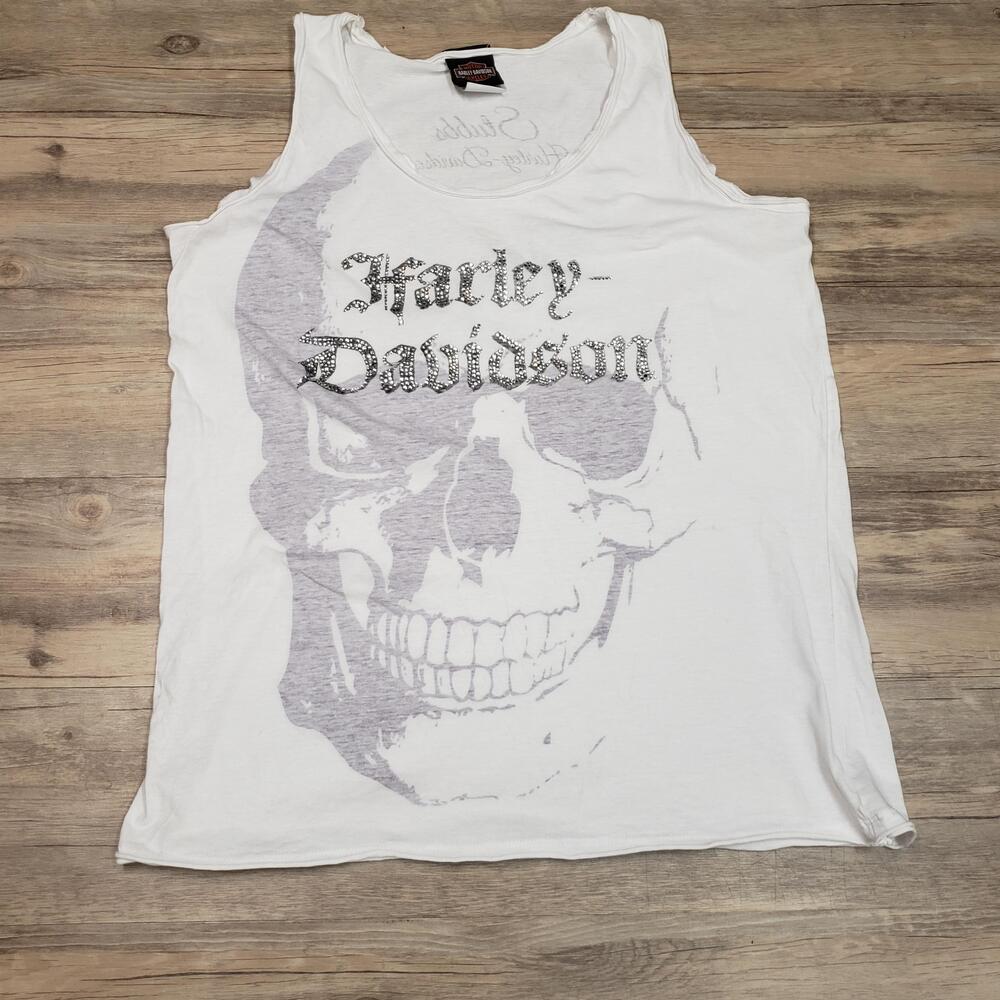 Harley-Davidson Shirt Womens XL Rhinestone Skull Tank Top Stubbs Houston TX
